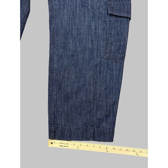 Free Assembly Women’s Chambray Cargo Pants Medium Blue 100% Cotton Pull On Crop - Picture 6 of 9
